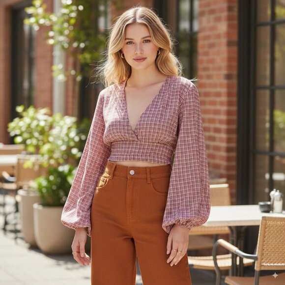 Fifth Label RADIANT LONG SLEEVE TOP PINK CHECK Size Small NWT - Picture 2 of 6